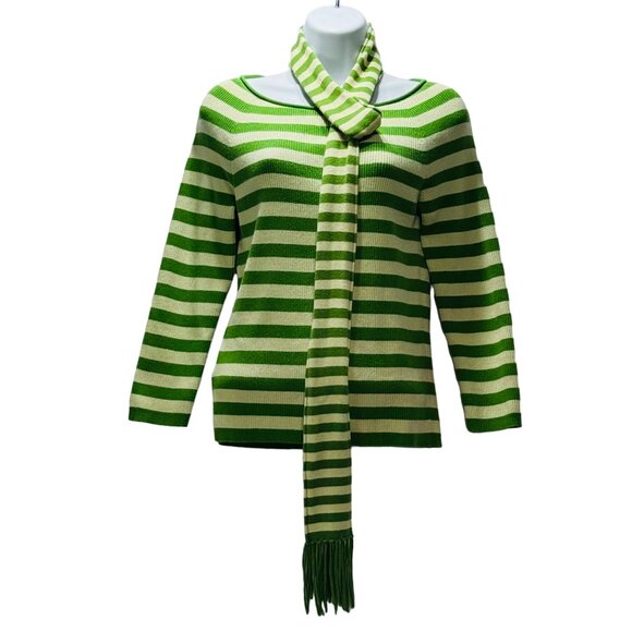 Ann Taylor Loft Pullover Green Striped Boat Neck Elbow Length Sleeves Women’s M - Picture 1 of 7
